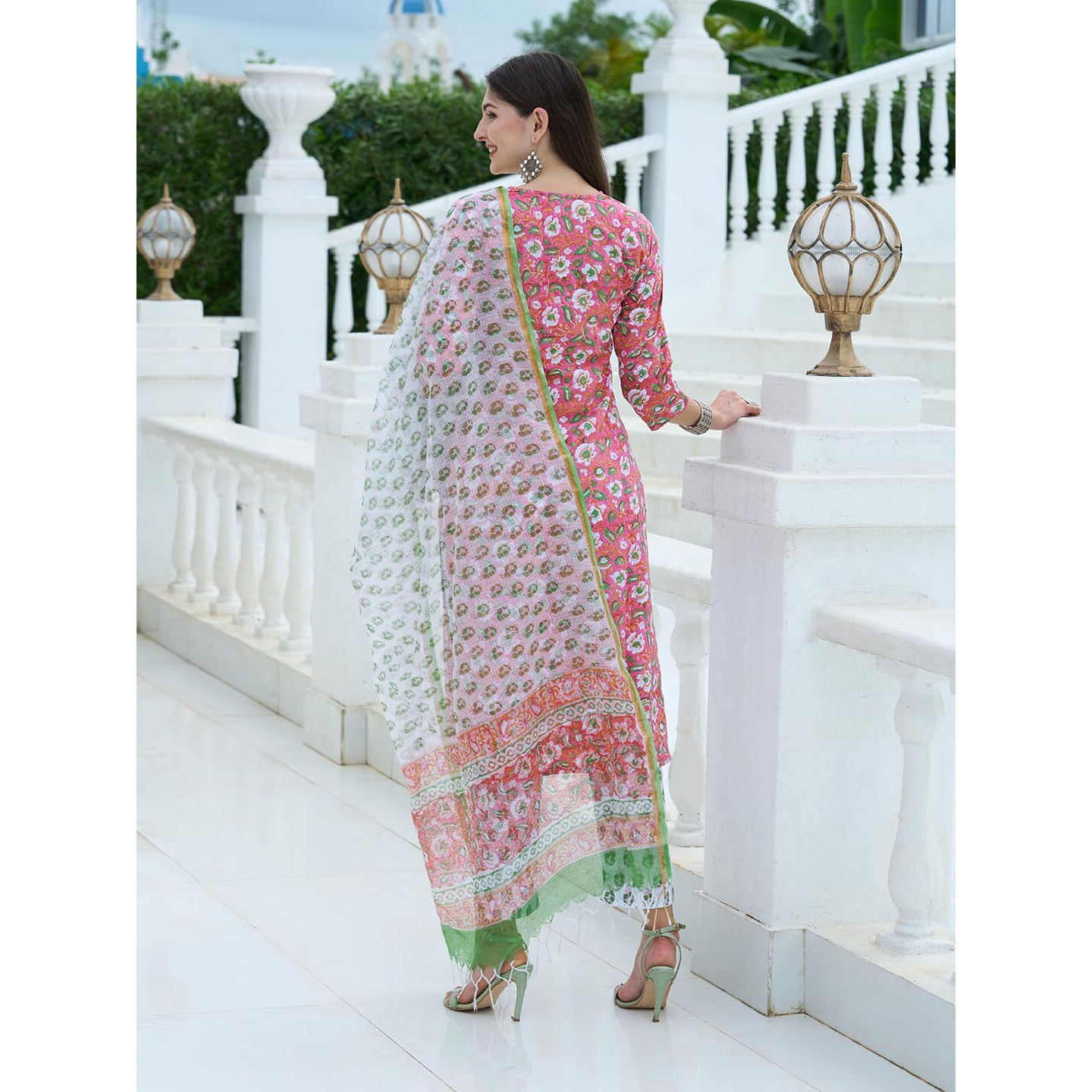 ANNI DESIGNER Women's Cotton Blend Floral Straight Kurta with Pant & Dupatta (Tanvi RED X-Large)