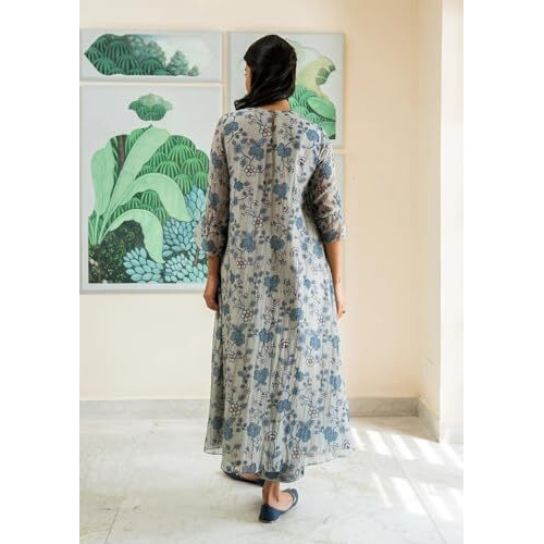 ANNI DESIGNER Women's Rayon Viscose Printed Anarkali Kurta with Pant (JUBI White_XL_White_X-Large)