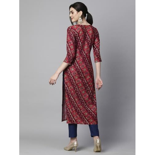 ANNI DESIGNER Women's Cotton Blend Straight Printed Kurta with Pant Set (Badiya Pink-NW_XL_Pink_X-Large)