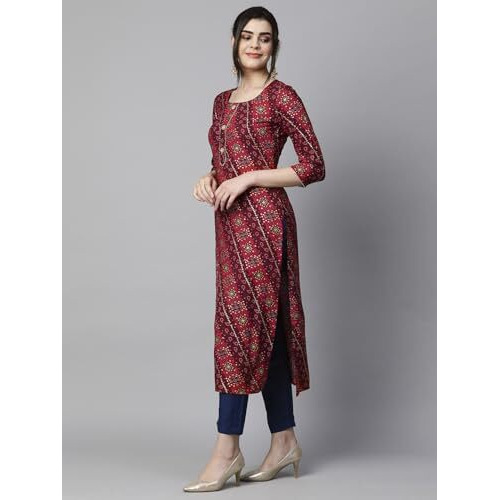 ANNI DESIGNER Women's Cotton Blend Straight Printed Kurta with Pant Set (Badiya Pink-NW_XL_Pink_X-Large)