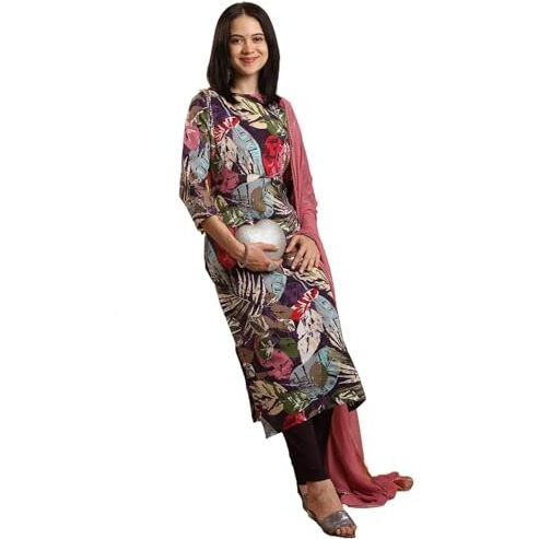 ANNI DESIGNER Women's Rayon Blend Straight Printed Kurta with Pant & Dupatta (Kulkarni MULTI-VKS01_XXL_Multi_XX-Large) Multicolour