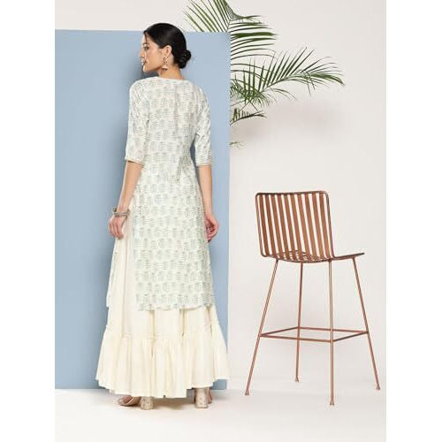 ANNI DESIGNER Women's Cotton Blend Printed Straight Kurta (Chameli_Green_Small)