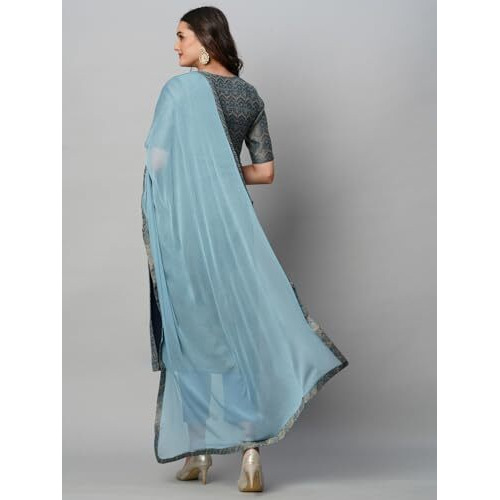 ANNI DESIGNER Women's Cotton Blend Straight Printed Kurta with Pant & Dupatta (Luis Firoji_XL_Blue_X-Large)