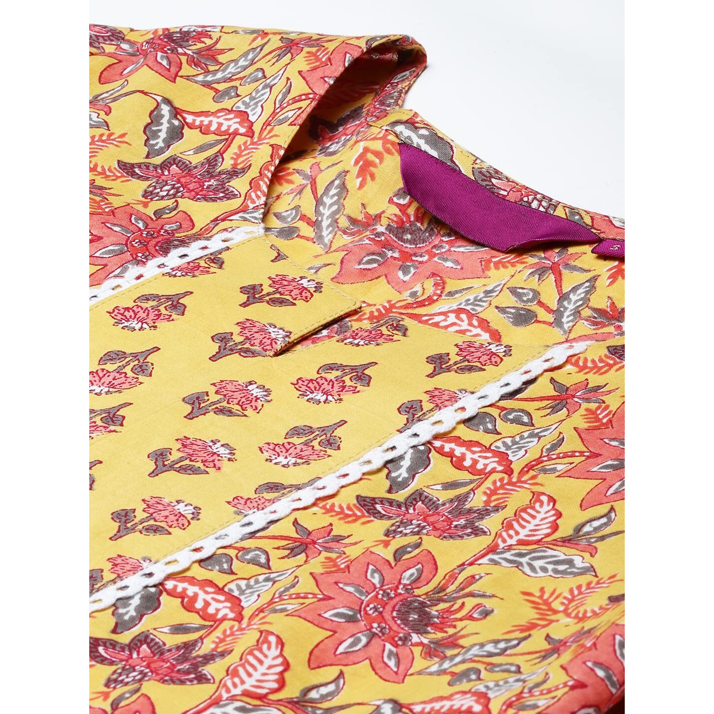 ANNI DESIGNER Women's Cotton Blend Printed Straight Kurta with Pant (Sarva-Grey & Yellow_S_Dark Blue_Small)