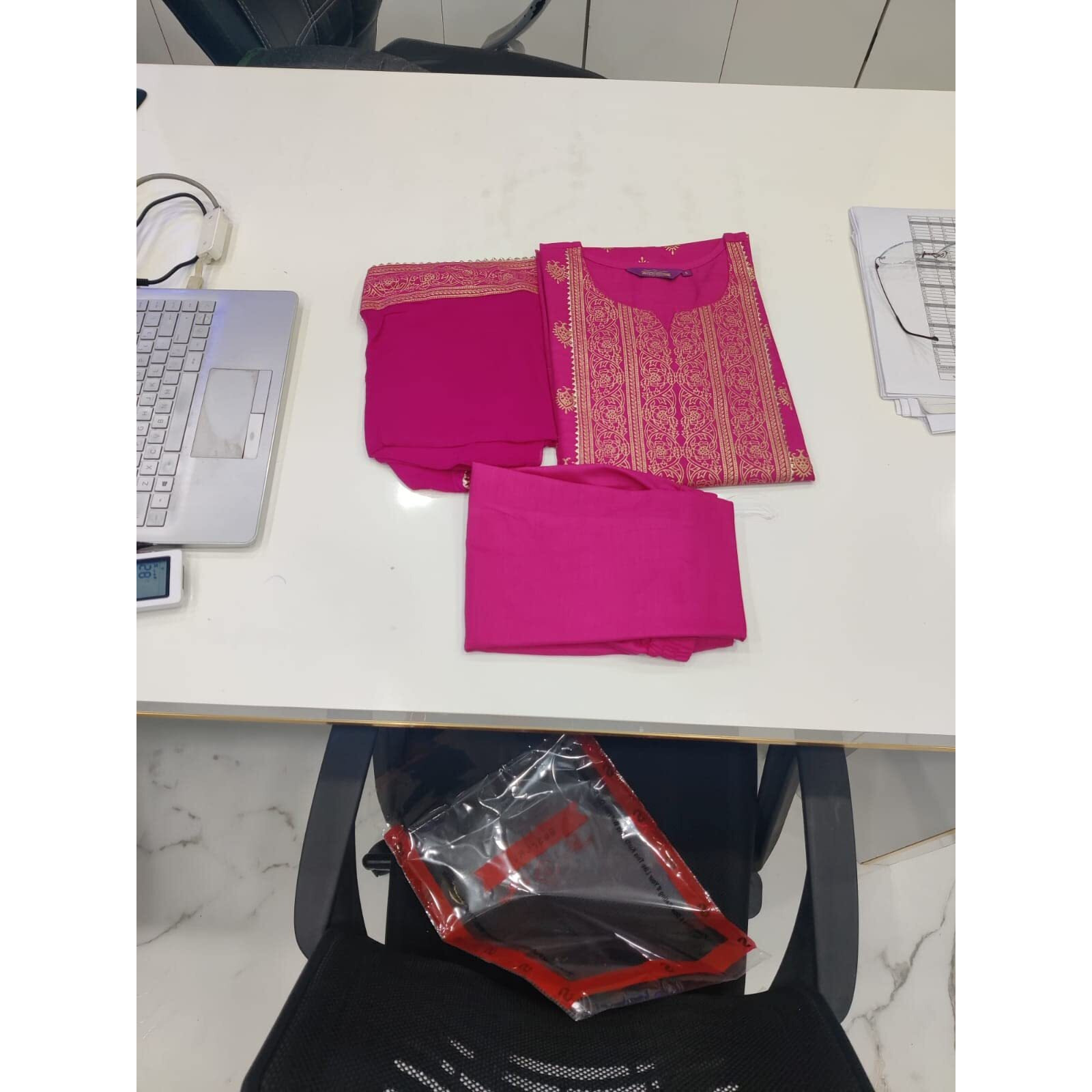 ANNI DESIGNER Women's Cotton Straight Kurta with Pant & Dupatta (KPTD-COT-10132-AN-Pink_3XL_Pink_XXX-Large)