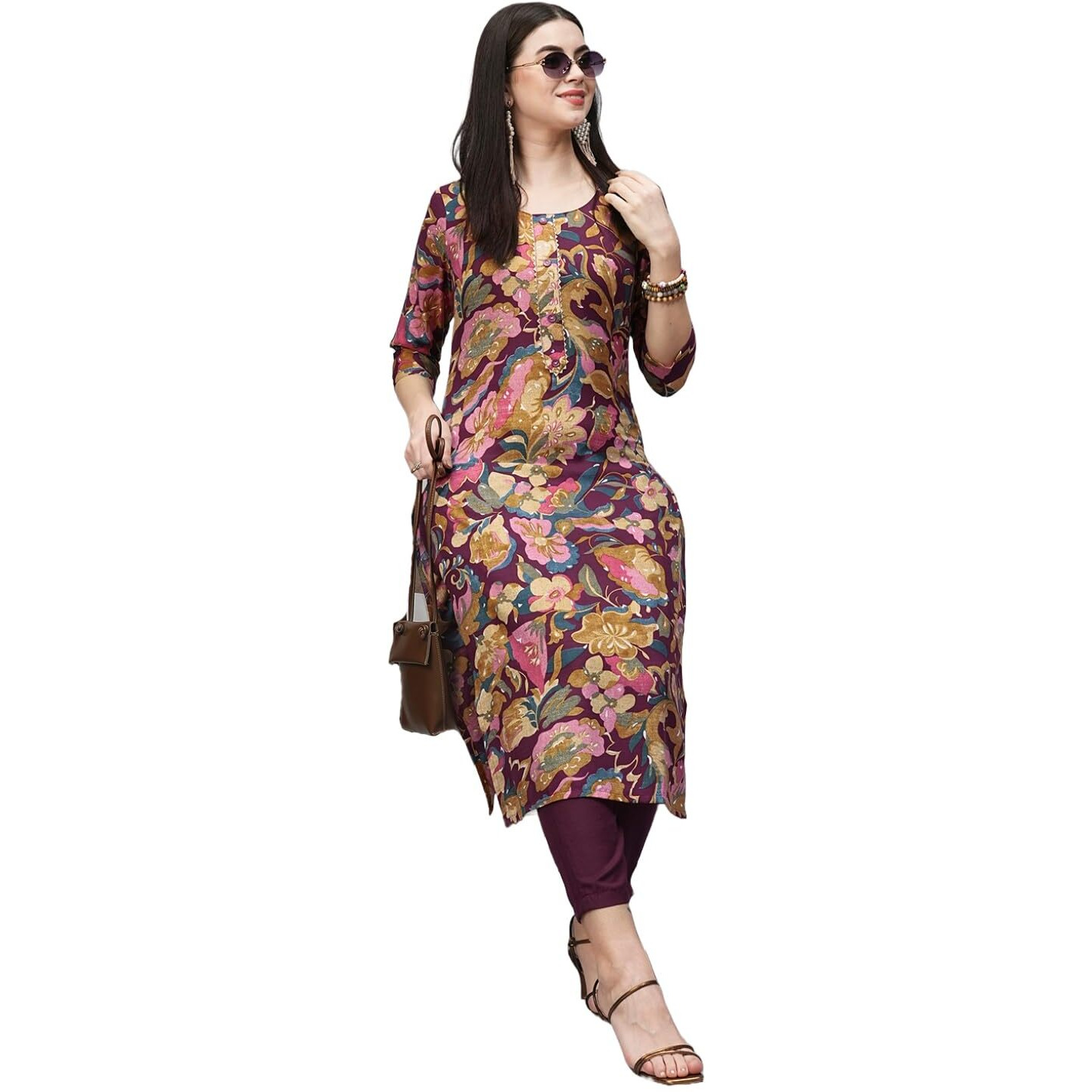 ANNI DESIGNER Women's Cotton Blend Straight Printed Kurta with Pant (Jabala Purple_L_Purple_Large)