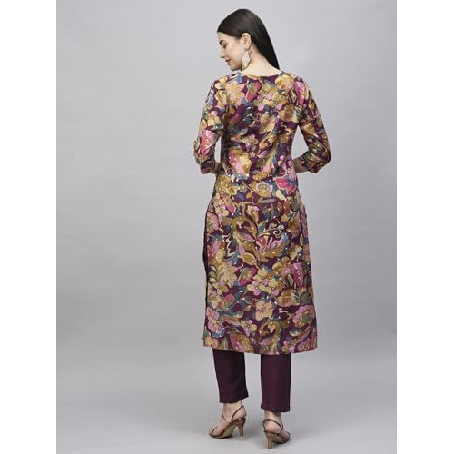 ANNI DESIGNER Women's Cotton Blend Straight Printed Kurta with Pant (Jabala Purple_L_Purple_Large)