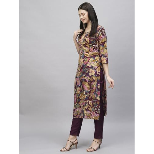 ANNI DESIGNER Women's Cotton Blend Straight Printed Kurta with Pant (Jabala Purple_L_Purple_Large)