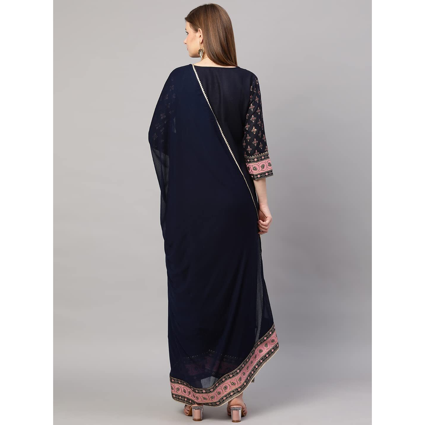 ANNI DESIGNER Women's Cotton Blend Straight Kurta with Palazzo & Dupatta (Deep Black_XXL_Black_XX-Large)