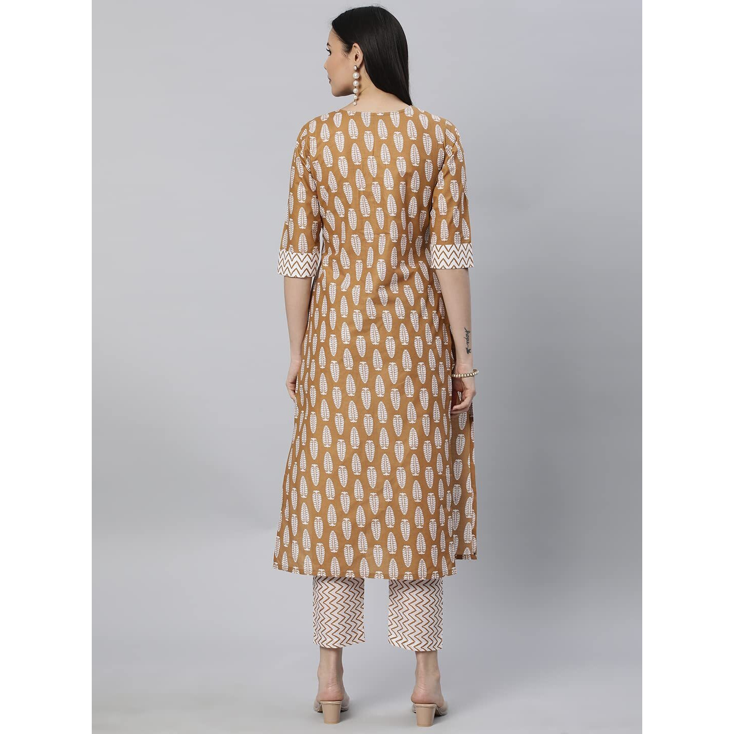 ANNI DESIGNER Women's Cotton Blend Traditional Straight Printed Kurta and Pant Set (Danapa Mustard_S_Mustard_Small)
