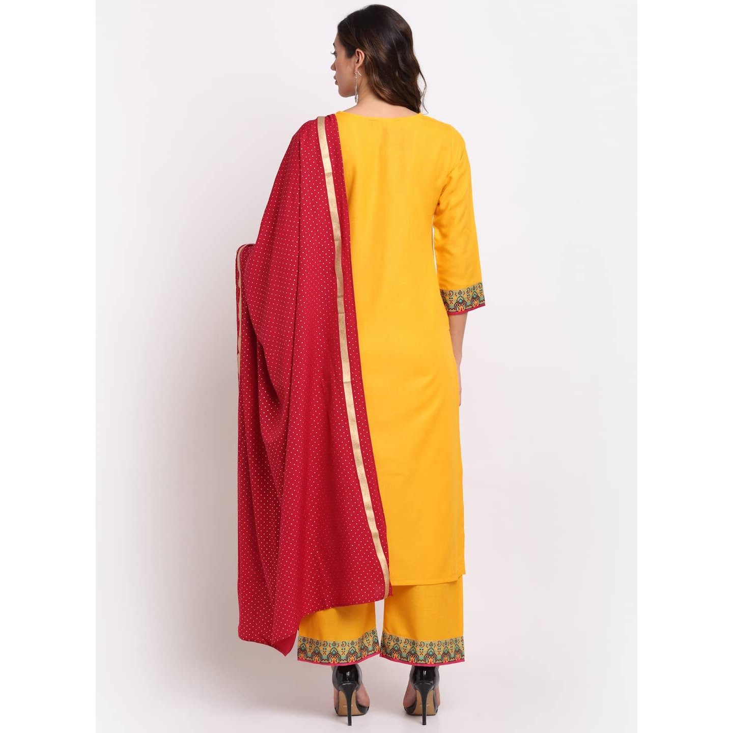 ANNI DESIGNER Women's Cotton Straight Kurta with Palazzo & Dupatta (HANI Yellow_XL_Yellow_X-Large)