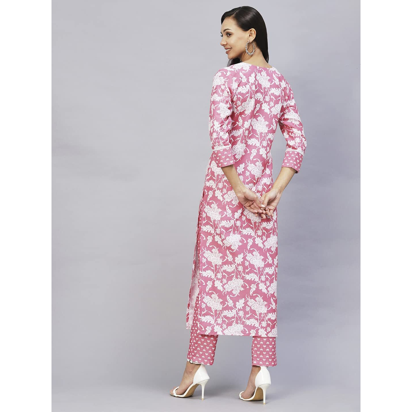 ANNI DESIGNER Women's Cotton Blend Printed Straight Kurta with Pant (Pustak Pink-Nw_XL_Pink_X-Large)
