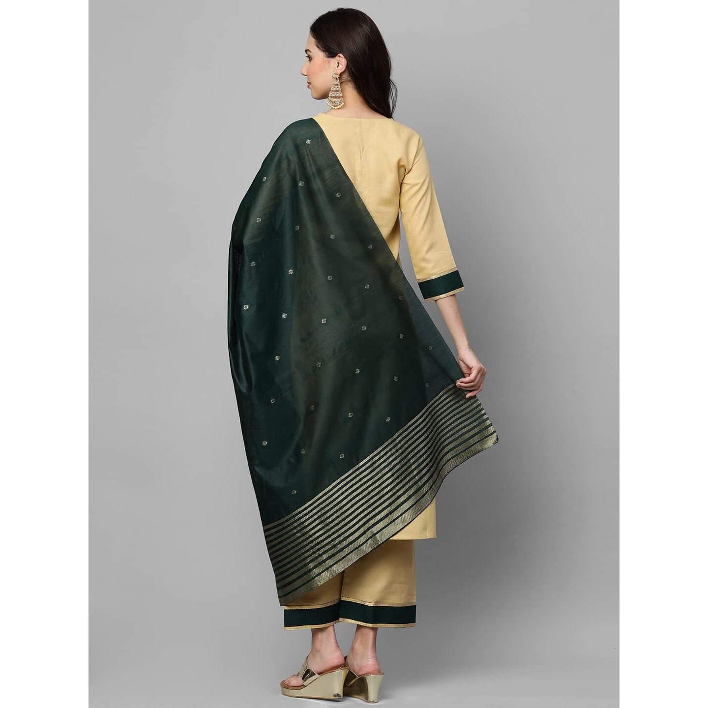 ANNI DESIGNER Women's Cotton Blend Straight Printed Kurta with Pant & Dupatta (Game Chiku_S_Chiku_Small)