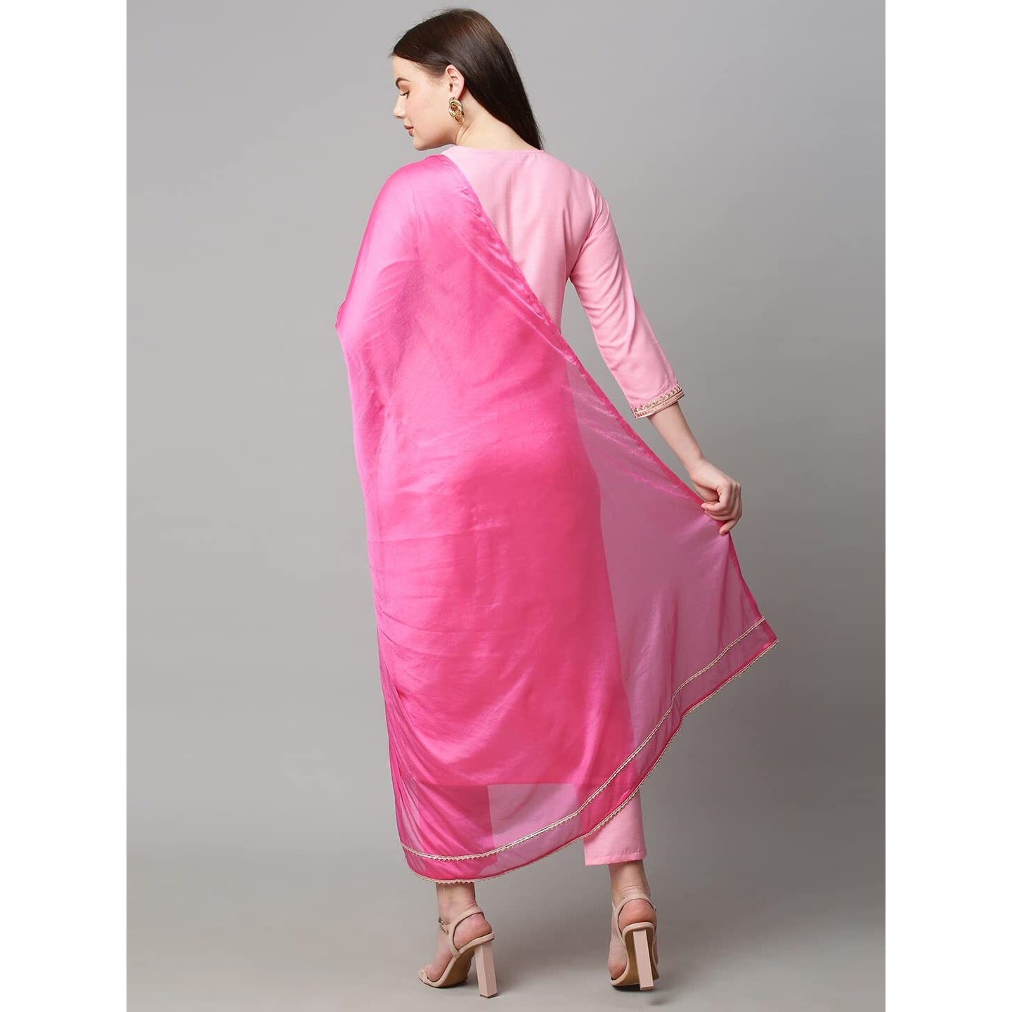 ANNI DESIGNER Women's Cotton Blend Solid Straight Kurta with Pant & with Dupatta (Aard_Baby Pink_XXL_Baby Pink_XX-Large)