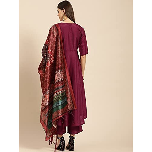 ANNI DESIGNER Women's Cotton Straight Kurta with Palazzo (GSHK110_M_Maroon_Medium)