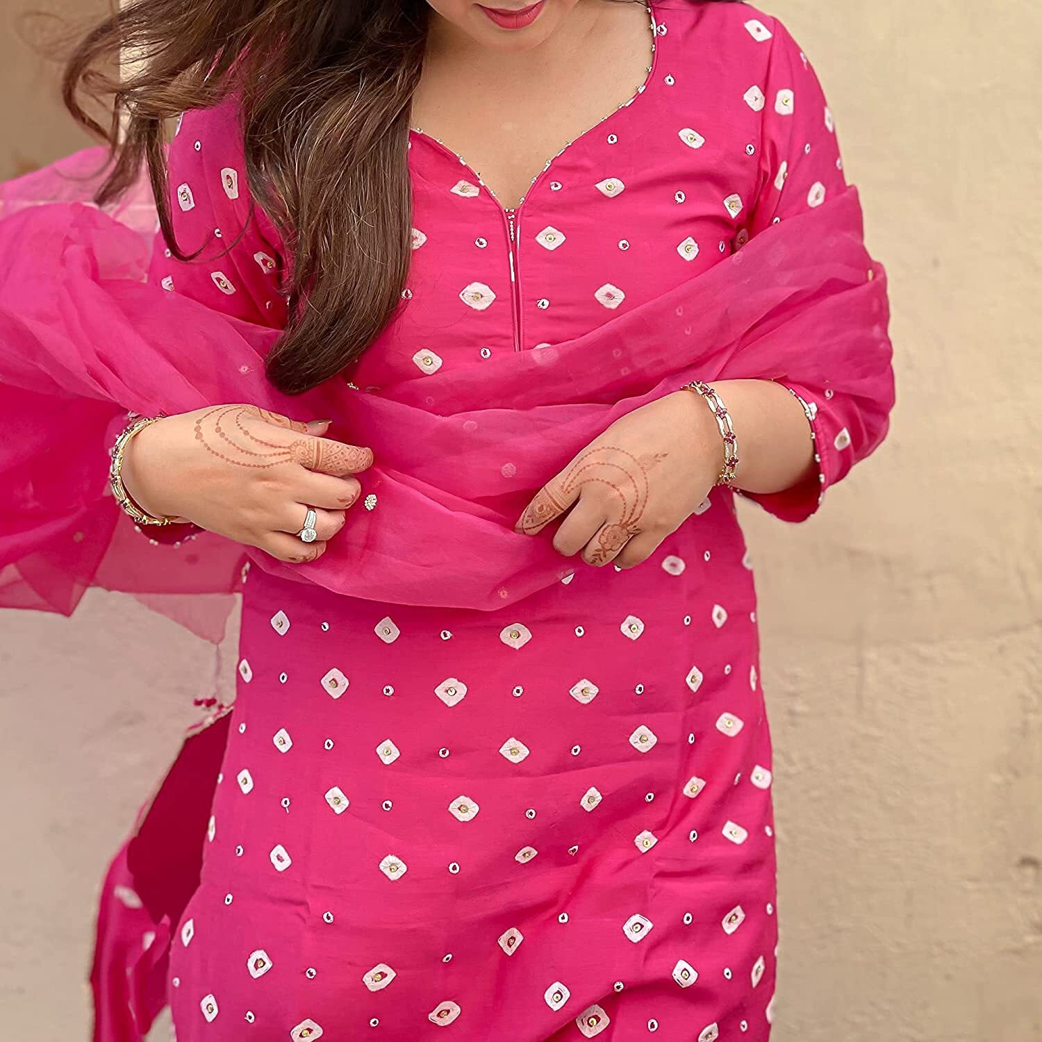ANNI DESIGNER Women's Rayon Printed Kurta with Palazzo and Dupatta (Lohini Pink_S_Pink_Small)