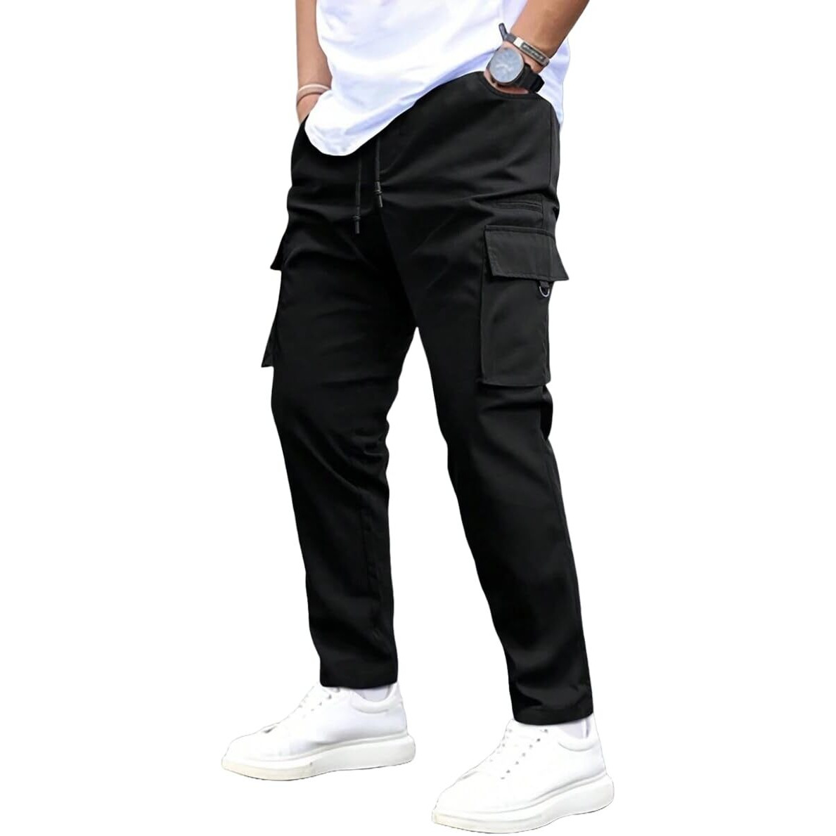 ANNI DESIGNER Men's Pure Cotton Casual Regular Fit Cargo with 4 Pockets (Kargo Black-VKS01_M_Black_Medium)