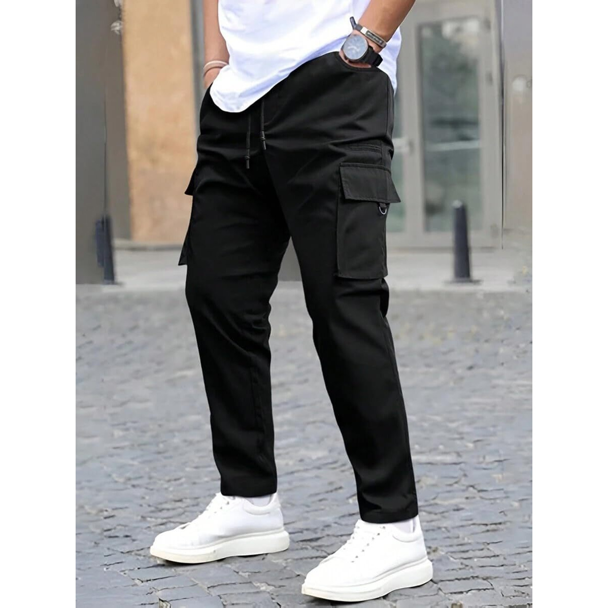ANNI DESIGNER Men's Pure Cotton Casual Regular Fit Cargo with 4 Pockets (Kargo Black-VKS01_M_Black_Medium)