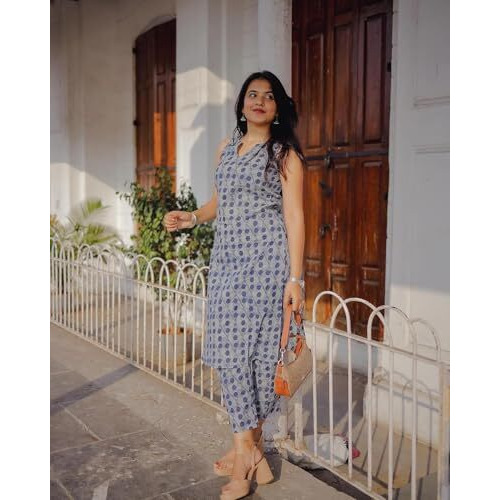 ANNI DESIGNER Women's Rayon Blend Straight Printed Kurta with Pant (Ranopali Blue_XL_Blue_X-Large)