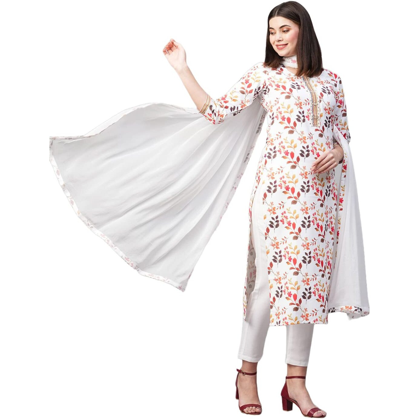 ANNI DESIGNER Women's Cotton Blend Printed Kurta and Pant with Dupatta Set (KALEPING-White_XXL_White_XX-Large)