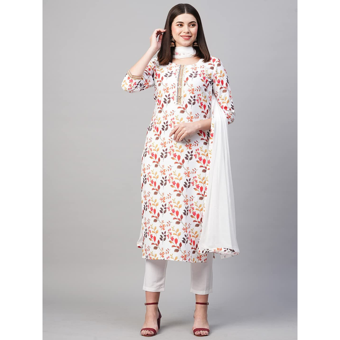 ANNI DESIGNER Women's Cotton Blend Printed Kurta and Pant with Dupatta Set (KALEPING-White_XXL_White_XX-Large)
