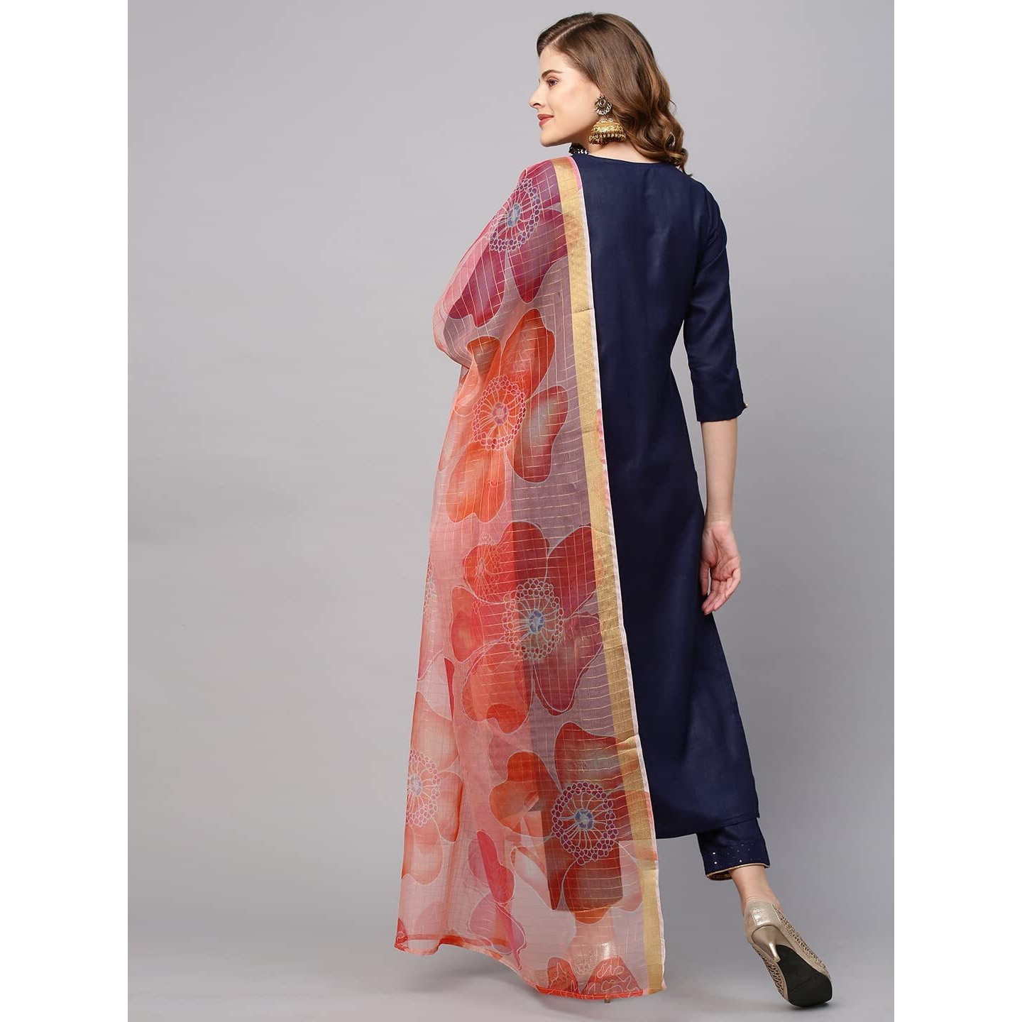 ANNI DESIGNER Women's Cotton Blend Straight Solid Kurta with Pant & Dupatta (Jhony Blue_XL_X-Large_Blue)