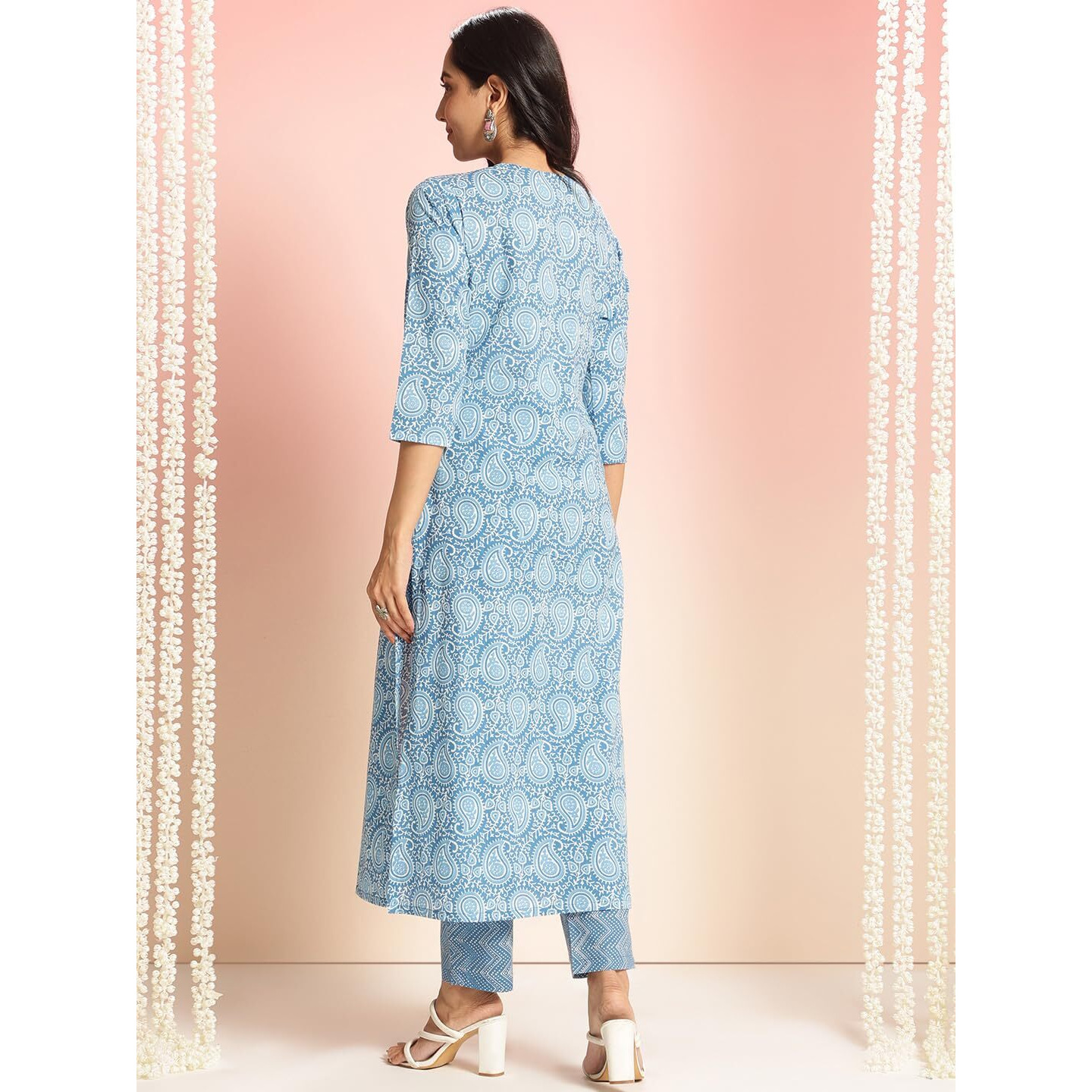 ANNI DESIGNER Women's Rayon Viscose Straight Printed Kurta with Pant (Nikalu Blue_S_Blue_Small)