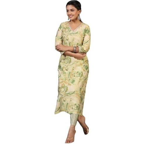 ANNI DESIGNER Women's Rayon Blend Straight Printed Kurta with Pant (Nissu Green-NW_XL_Green_X-Large)