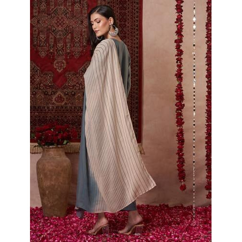 ANNI DESIGNER Women's Rayon Viscose Solid Straight Kurta with Pant & Dupatta (Raja Saab Grey-VKS14_M_Grey_Medium)
