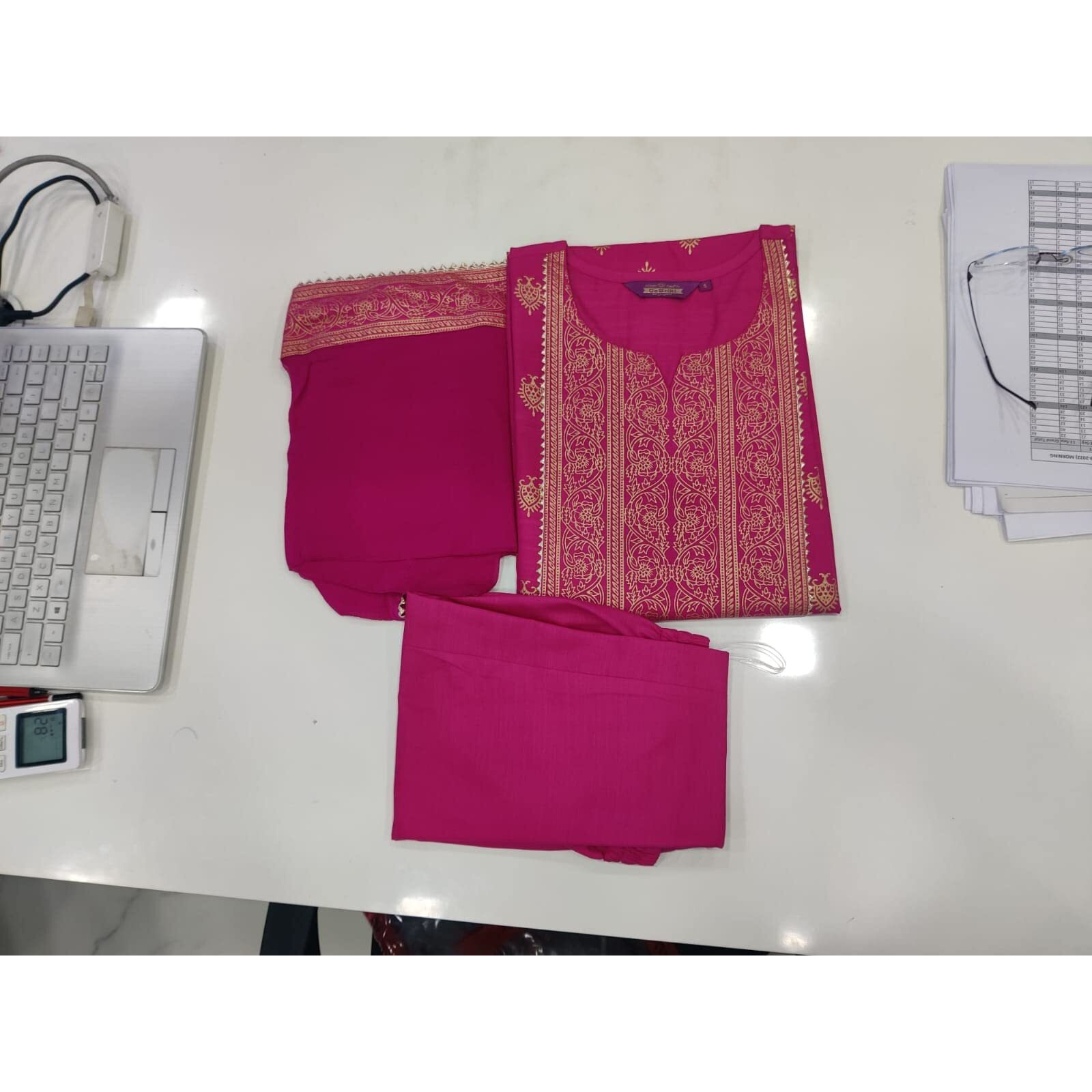 ANNI DESIGNER Women's Cotton Straight Kurta with Pant & Dupatta (KPTD-COT-10132-Pink_3XL_Pink_XXX-Large)