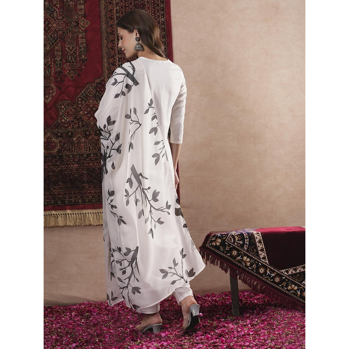 ANNI DESIGNER Women's Cotton Blend Straight Printed Kurta with Pant & Dupatta (JAYACHITRA White_XXL_White_XX-Large)