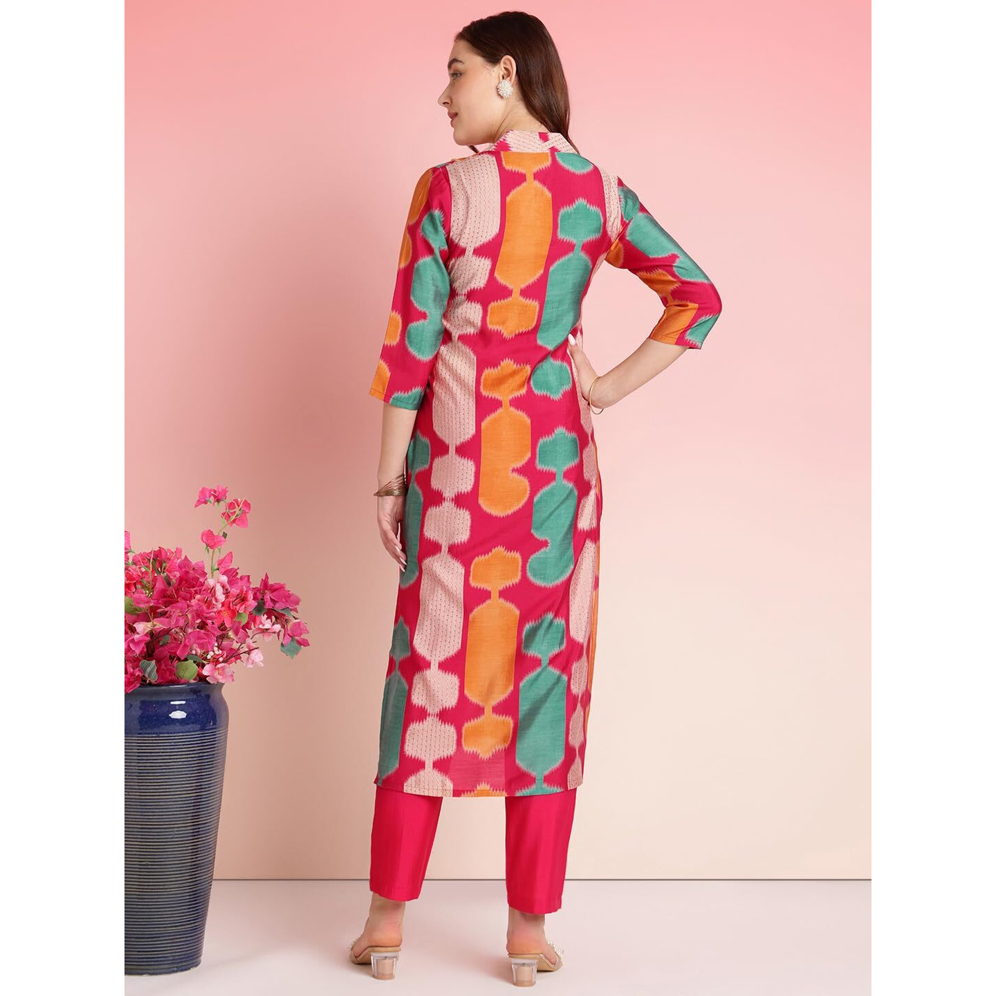 ANNI DESIGNER Women's Rayon Blend Straight Printed Kurta with Pant (SURDAS Pink_L_Pink_Large)