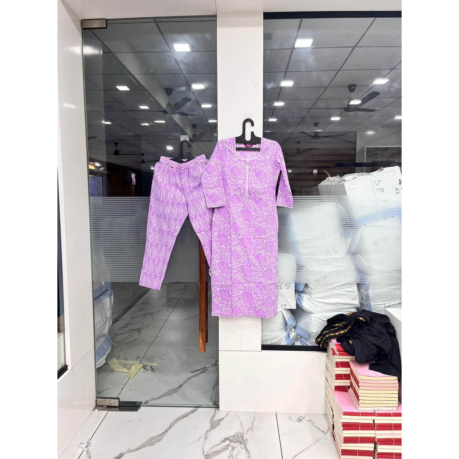 ANNI DESIGNER Women's Cotton Blend Straight Printed Kurta with Pant (Gulika Purple-JSW_XXL_Purple_XX-Large)