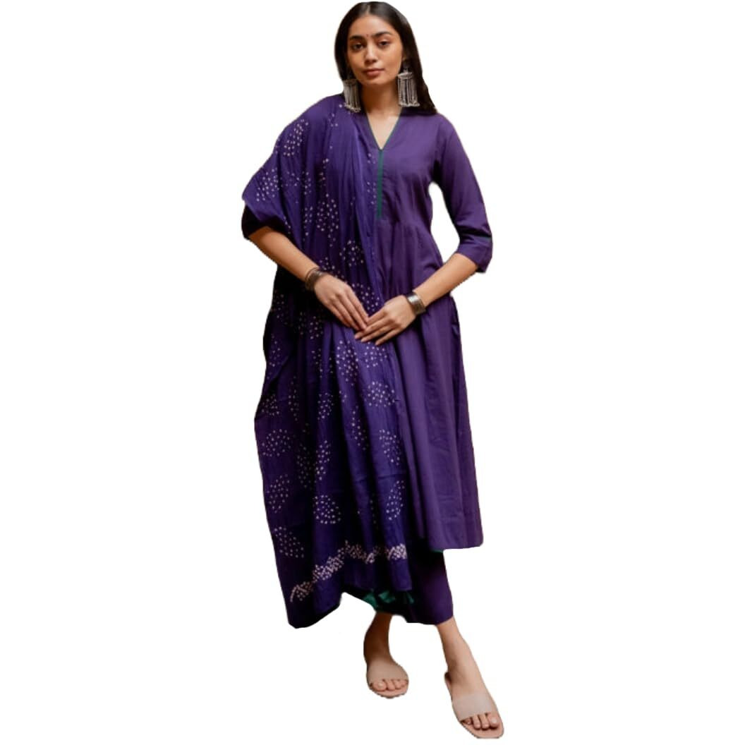 ANNI DESIGNER Women's Rayon Blend Solid Anarkali Kurta with Pant & Dupatta (BHAGVATH BEGANI_XL_Begani_X-Large)