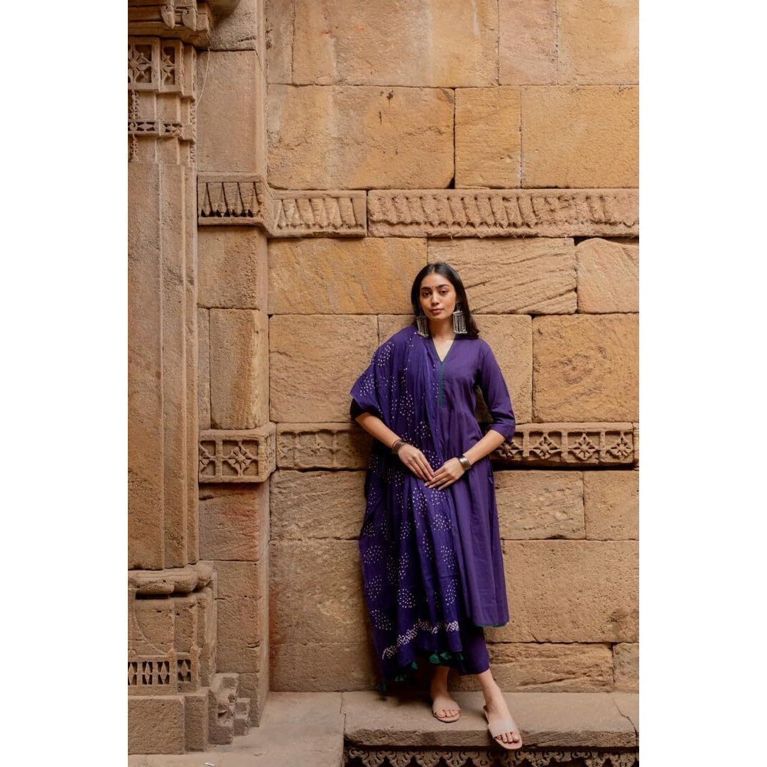 ANNI DESIGNER Women's Rayon Blend Solid Anarkali Kurta with Pant & Dupatta (BHAGVATH BEGANI_XL_Begani_X-Large)