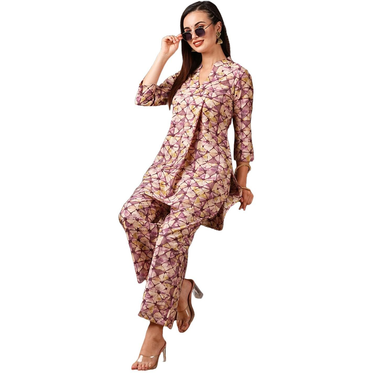 ANNI DESIGNER Women's Cotton Blend Printed Ethnic Co-ord Set (AYS Purple-NW_S_Purple_Small)