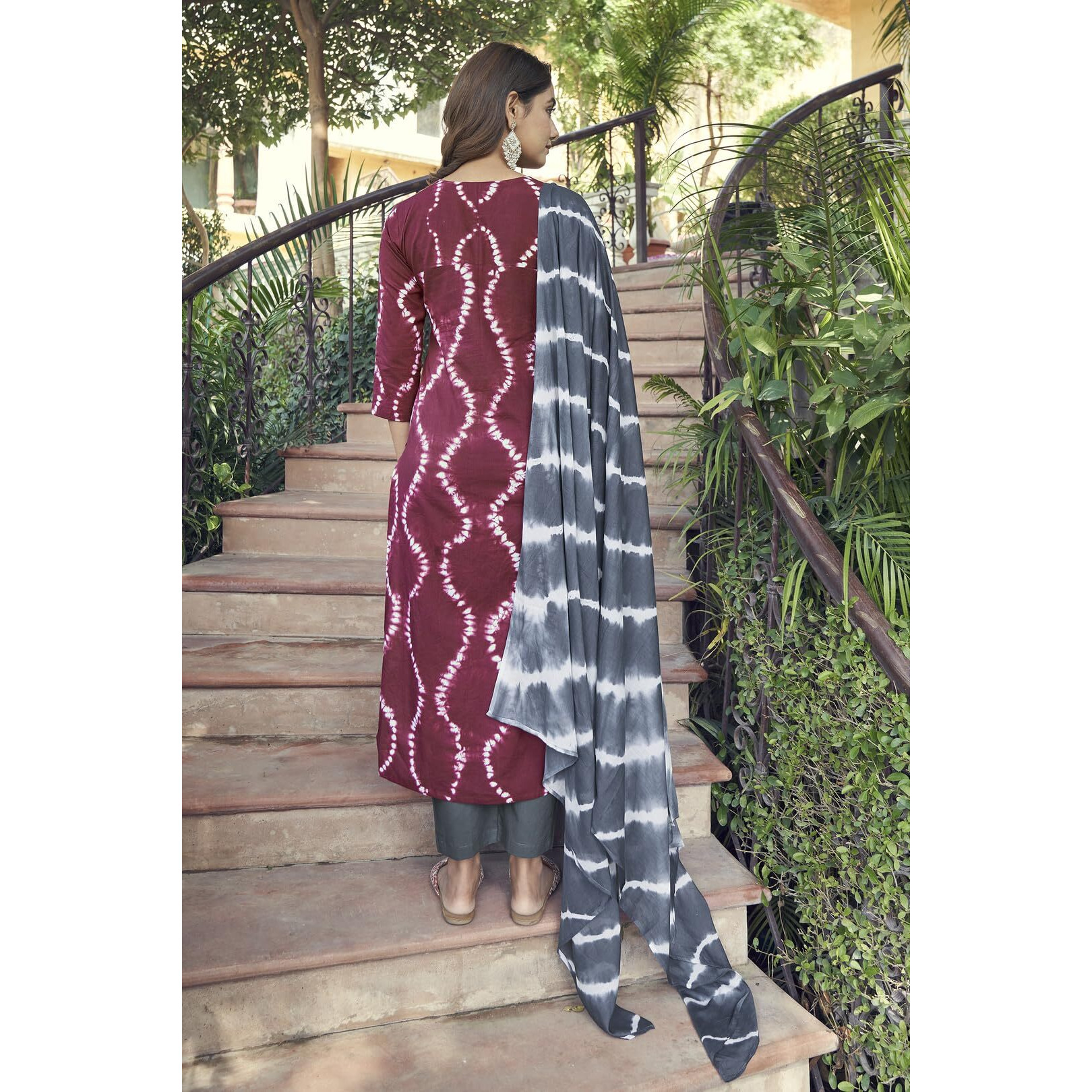 ANNI DESIGNER Women's Cotton Blend Straight Printed Kurta with Pant & Dupatta (Mithila Maroon-FNW_L_Maroon_Large)
