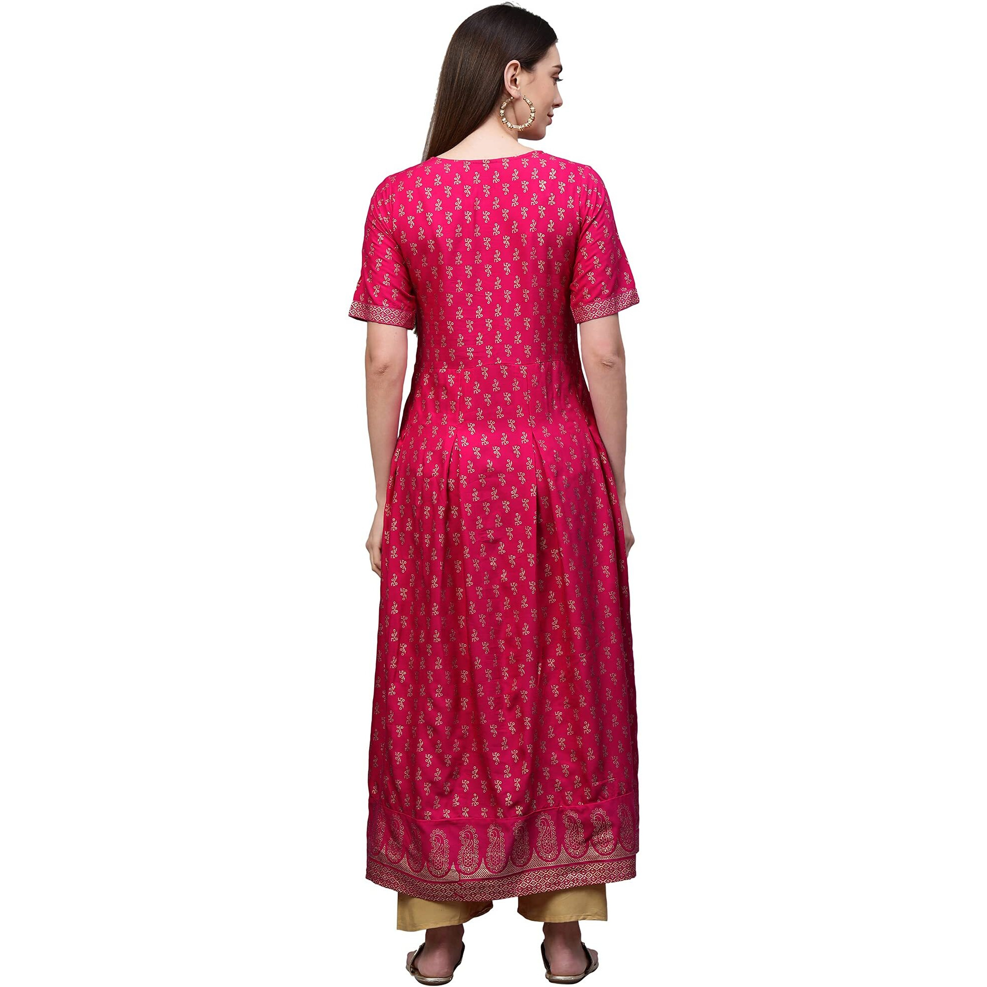 ANNI DESIGNER Women's Rayon Printed Anarkali Kurta (NINECOLOR Pink-STY_XXL_Pink_XX-Large)