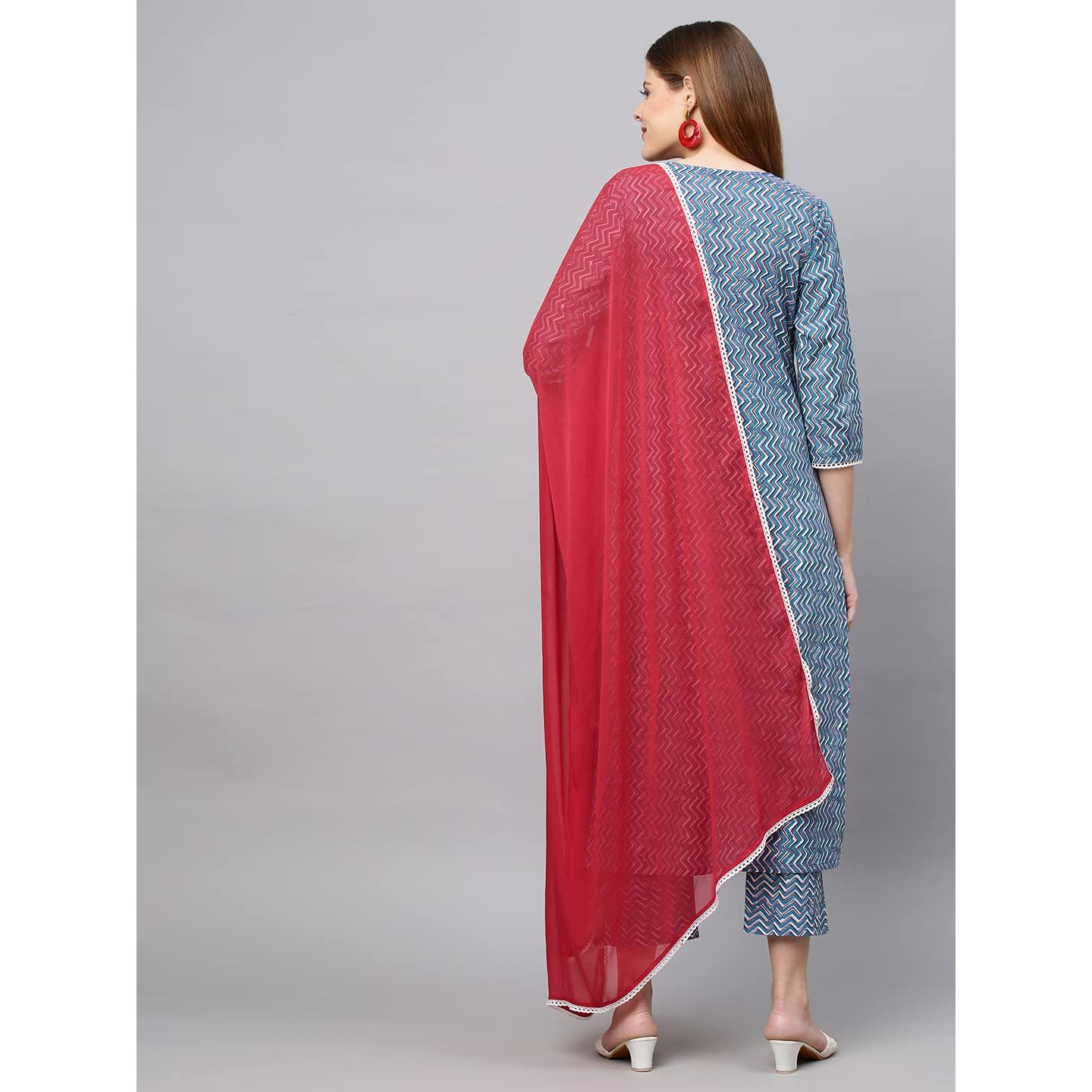 ANNI DESIGNER Women's Cotton Blend Printed Straight Kurta with Pant & Dupatta (Pinkari Blue_M_Blue_Medium)