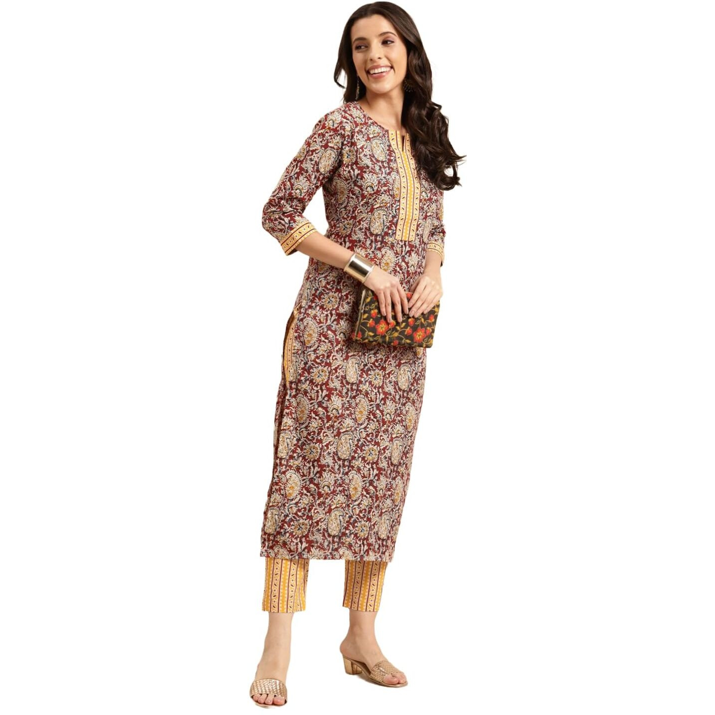 ANNI DESIGNER Women's Cotton Blend Printed Straight Kurta with Pant (Kalam Red_XXL_Red_XX-Large)