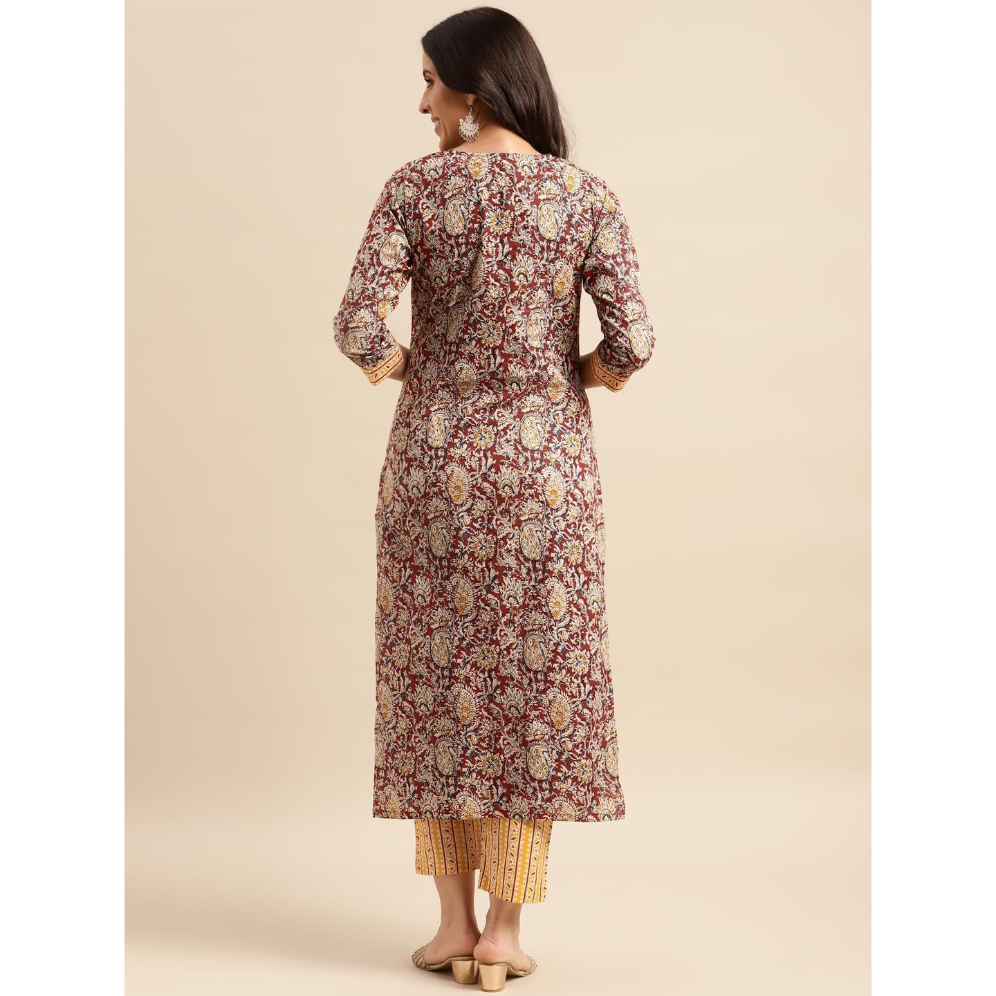 ANNI DESIGNER Women's Cotton Blend Printed Straight Kurta with Pant (Kalam Red_XXL_Red_XX-Large)