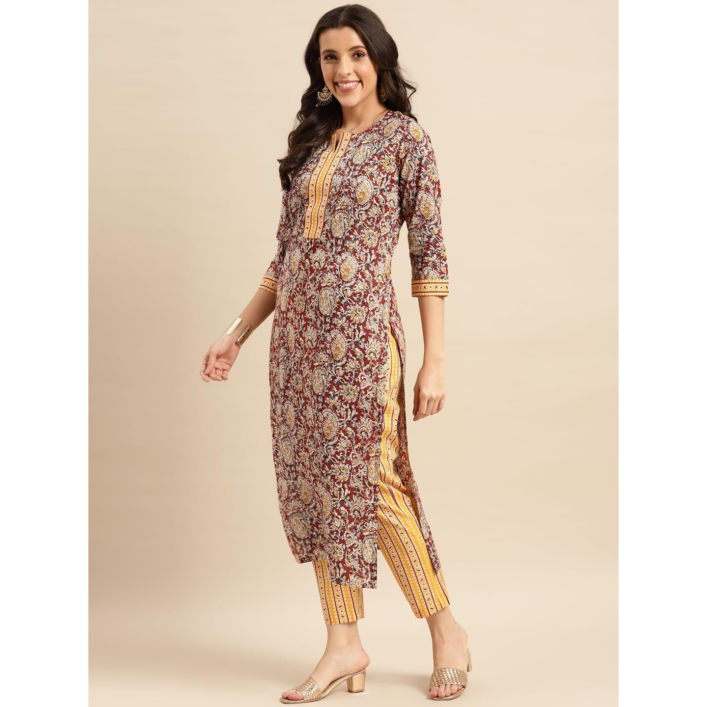 ANNI DESIGNER Women's Cotton Blend Printed Straight Kurta with Pant (Kalam Red_XXL_Red_XX-Large)