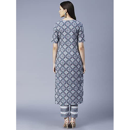 ANNI DESIGNER Women's Cotton Blend Printed Straight Kurta with Pant (VMIK-Grey_XXL_Grey_XX-Large)