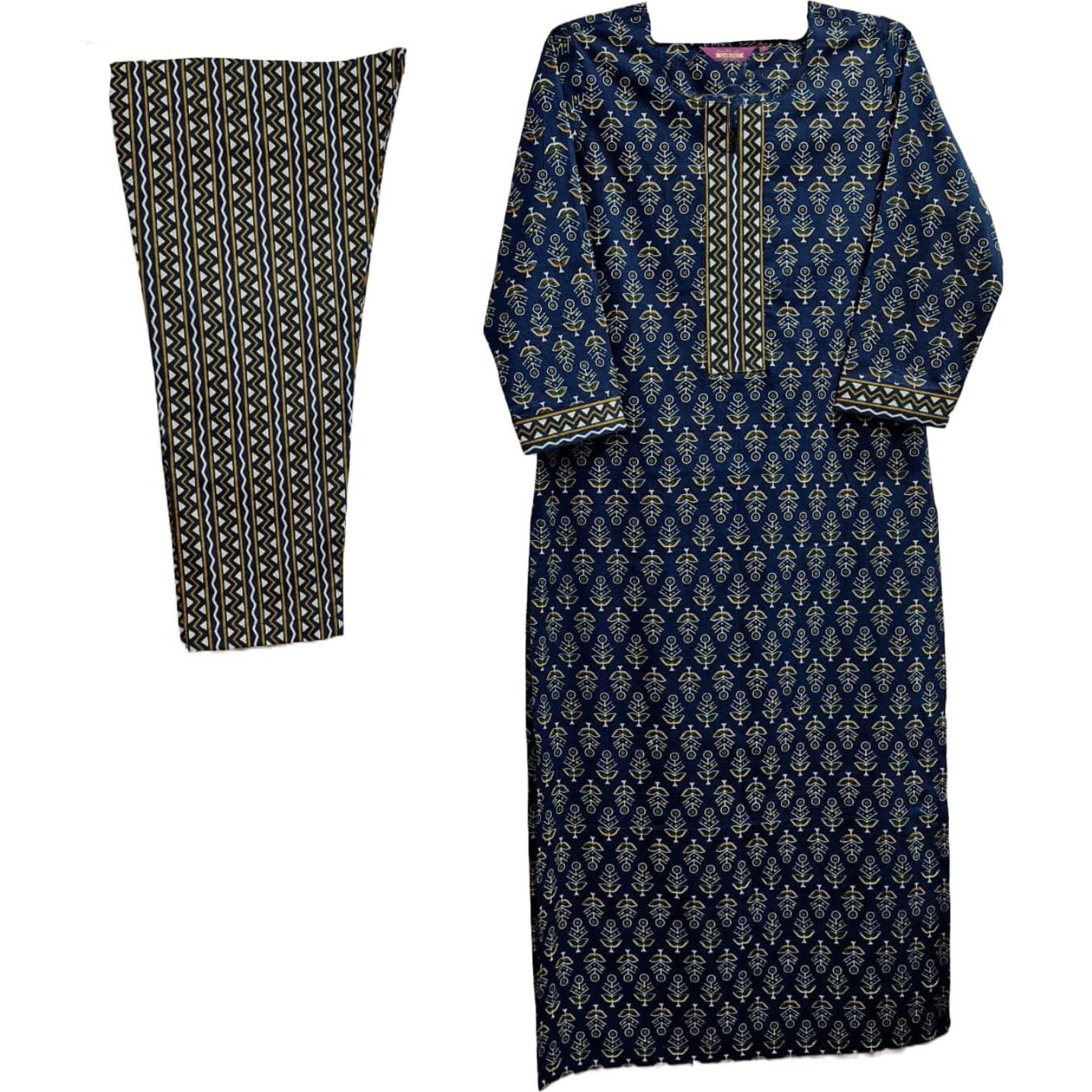 ANNI DESIGNER Women's Cotton Blend Printed Straight Kurta with Pant (Masa 20-Blue-GRT_XXL_Blue_XX-Large)