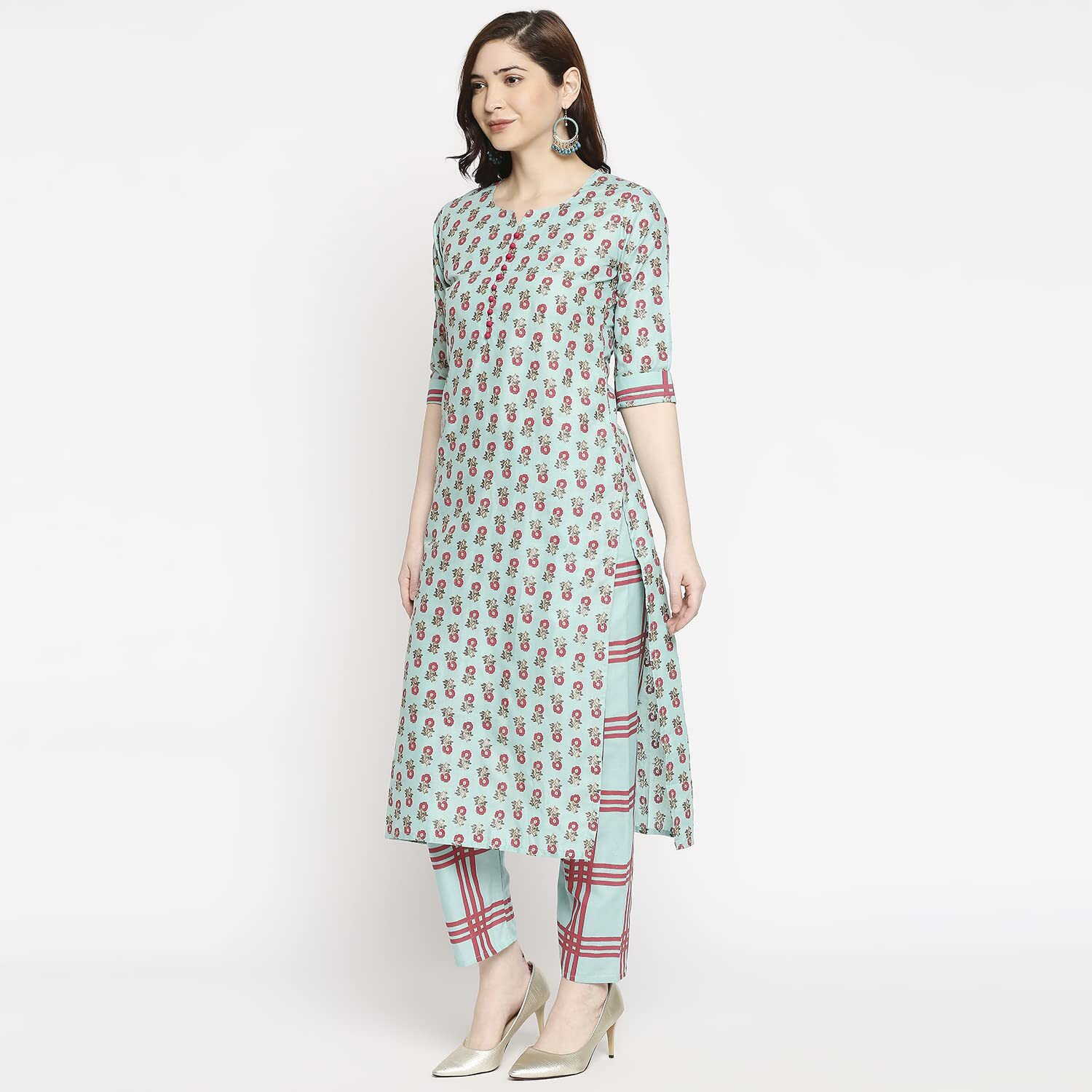 ANNI DESIGNER Women's Cotton Straight Kurta with Pant (DISINI Mulit_GSK_M_Multicolored_Medium)