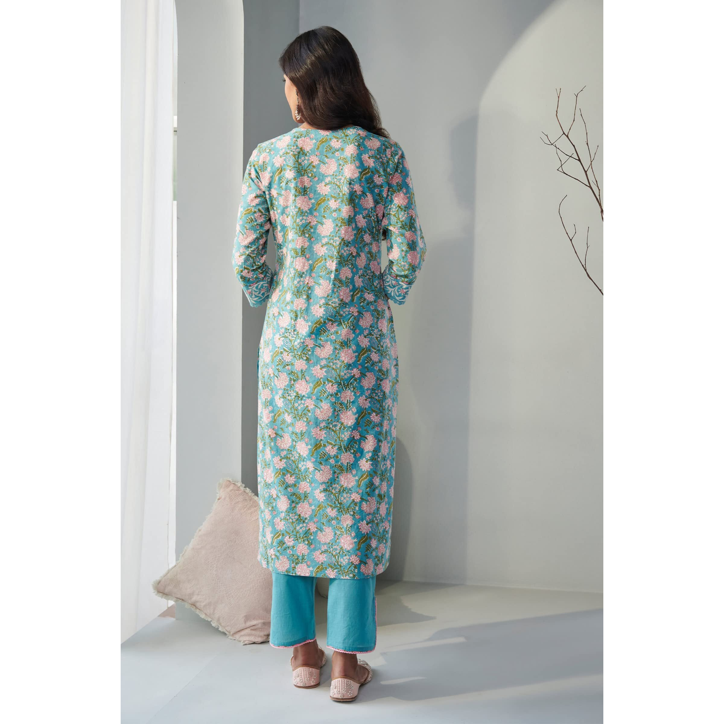 ANNI DESIGNER Women's Cotton Blend Straight Printed Kurta with Pant & Dupatta (Made Green_XXL_XX-Large_Green)