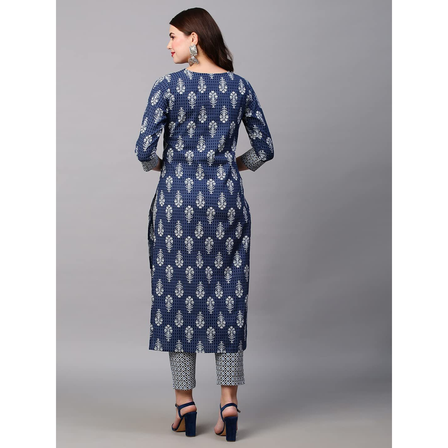 ANNI DESIGNER Women's Cotton Blend Traditional Straight Printed Kurta and Pant Set (Shekhra Blue_XXL_Blue_XX-Large)