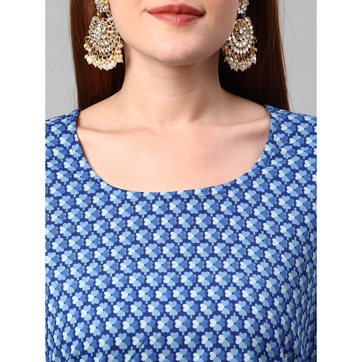 ANNI DESIGNER Women's Cotton Blend Printed Straight Kurta with Pant (Jinki-Navy Blue_M_Dark Blue_Medium)