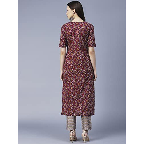 ANNI DESIGNER Women's Cotton Blend Printed Straight Kurta with Pant (SLKSW-Multi_XXL_Multi_XX-Large) Multicolour