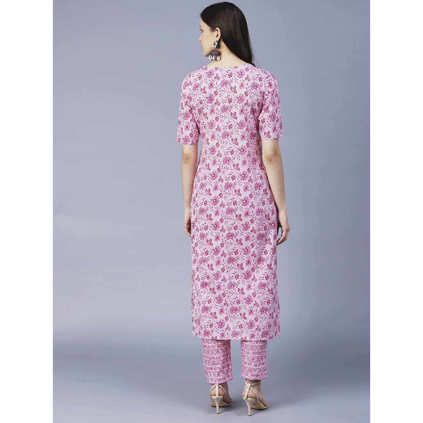 ANNI DESIGNER Women's Cotton Blend Printed Straight Kurta with Pant (MBC-Baby Pink_XL_Baby Pink_X-Large)